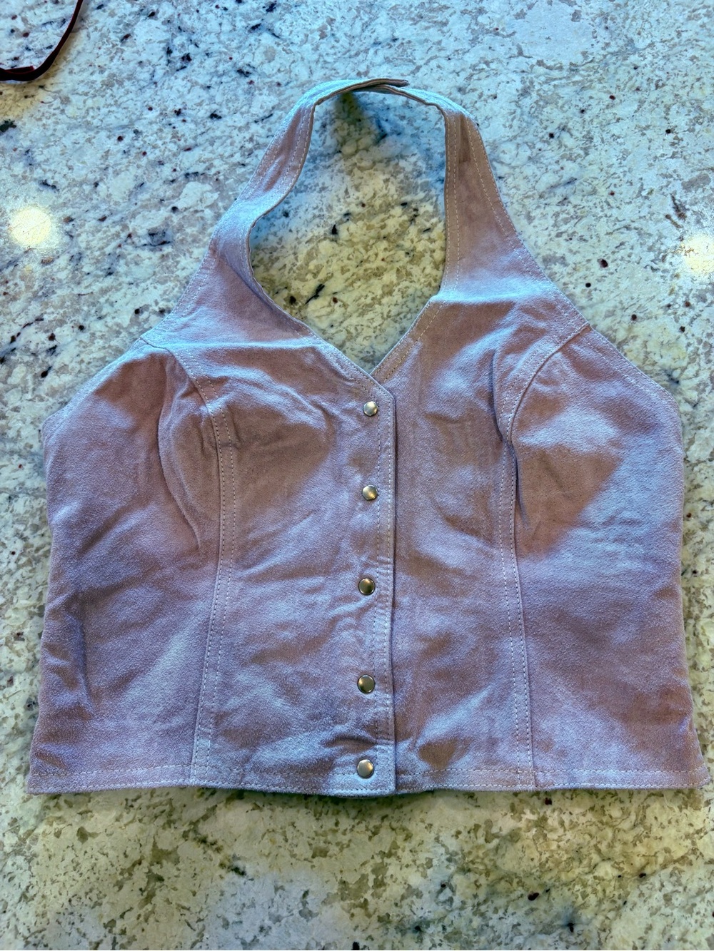 Wilson’s SUEDE Vintage Halter Button-Front Crop Top in light lilac